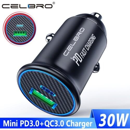 Celbro 30W USB Car Charger with Type C PD Fast Charger For iPhone 11 Pro Max QC 4.0 3.0 5A Phone Charger For Huawei iPhone Mi