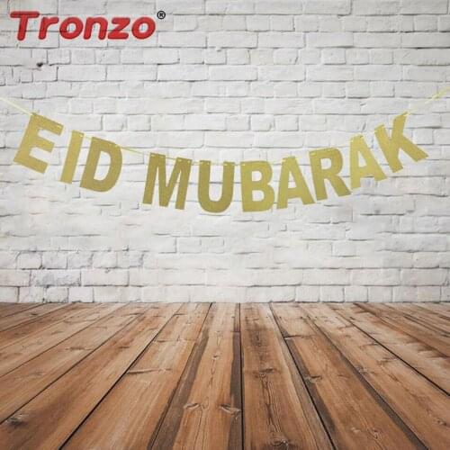 Tronzo EID MUBARAK Banner Ramadan Decoration Glitter Gold MUBARAK Muslim EID Garland Flag Ramadan Decoration Event Decoration
