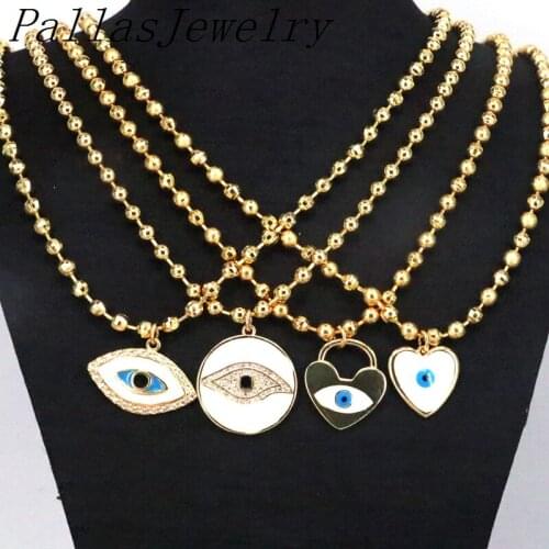 5Pcs New Fashion Enamel Heart Round Eye Cz Necklace Pendants Balls Bead Chain Men Women Gift Jewelry Choker