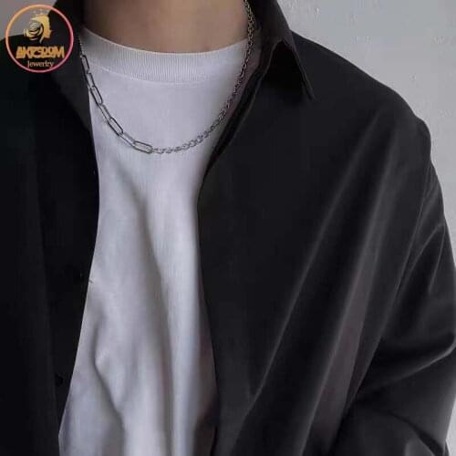 Akizoom Splicing Chain Necklace Stainless Steel Punk Style Choker Silver Color Freeshipping for Men Jewelry Birthday Gift
