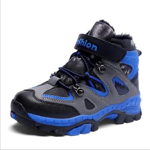 Autumn Winter Kids Shoes Boys Fashion Leather Waterproof Children Shoes Students Running Sneakers Plush Warm Casual Shoes