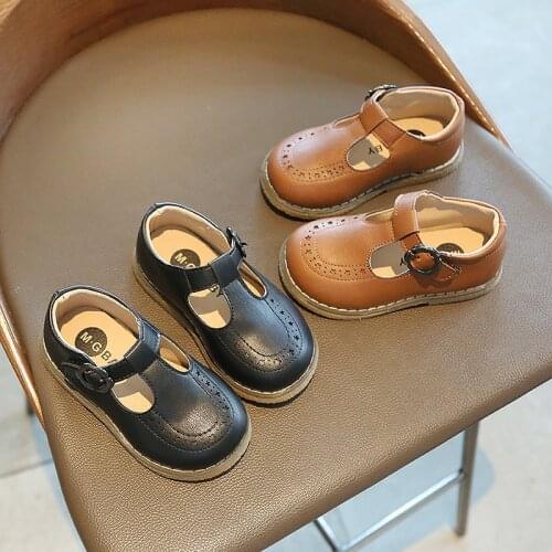 Childrens Princess Shoes For Girls Toddlers Little Kids Flats British Style Vintage Classic T-strap Leather Shoes Sweet Casual