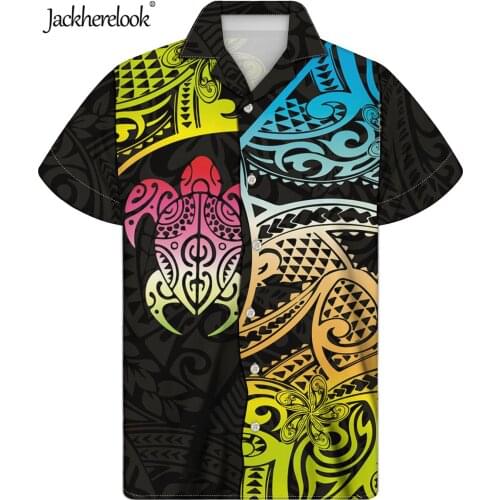 Jackherelook Polynesain Tribal Turtle Samoa Print Guayabera Cuban Shirt for Mens Short Sleeved Tops Summer Hawaiian Shirts 2021