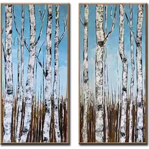 Flower Painting Combination Of Figure The White Trunk Has Yellow Leaves High Quality Handpainted Wall Art Home Decor Picture