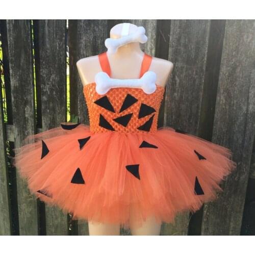 Cute Girls Orange Halloween Triangle Tutu Dress Kids Crochet Tulle Strap Dress with Hairbow Children Cosplay Party Costume Dress