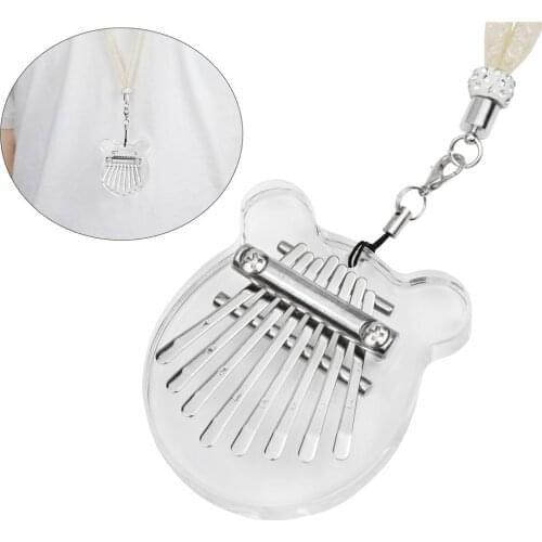 Mini 8 Key Kalimba Acrylic Crystal Transparent Thumb Piano with Lanyard Bear Mbira Sanza Thumb Piano Keyboard Musical Instrument