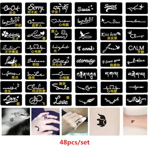 48pcs/set Reusable Airbrush Tattoo Stencils for Women Kids Drawing Template Henna Tattoo Stencil for Painting Pochoir Tatouage