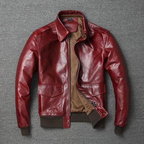 Mens Genuine Leather Jackets Aerial Flight Bomber Clothing Top layer Cowhide Motorcycle Jacket Retro Mens Leather Jacket