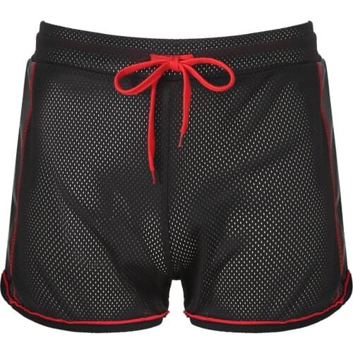 Mens Low Waist Faux Leather Drawstring Boxer Shorts Sports Fitness Club Casual Patchwork Elastic Waistband Short Pants
