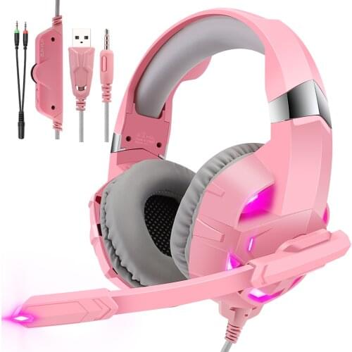 Girls Headset Gamer With Noise Cancelling Mic Led Light Stereo Surround Sound Adjust Over Ear Headphones Helmet Auriculares Gift