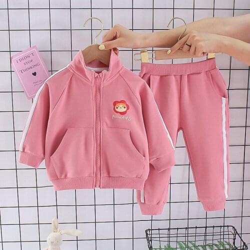 New Girl Autumn Long Sleeved Zipper Two Piece Cartoon Cat Suit Childrens Clothing