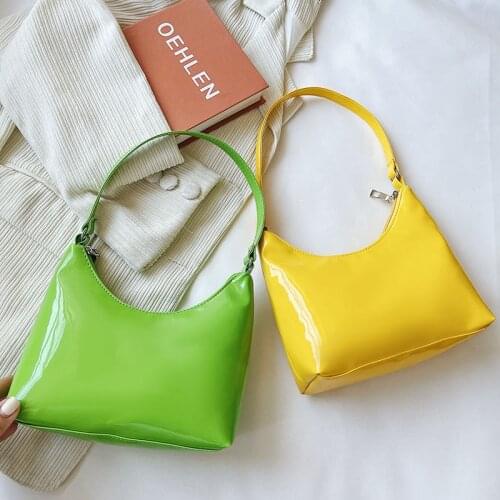 2021 New Arrivals Patent PU Leather Underarm Bag for Women All-match Zipper Mini Shoulder Bag Solid Color Handbag Purse