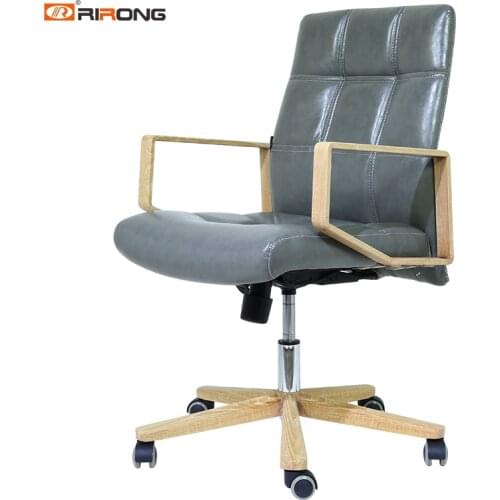 Nordic Design Middle Back Home Office Grey Leather Customer Visit Wheel Chair Home Computer Chair