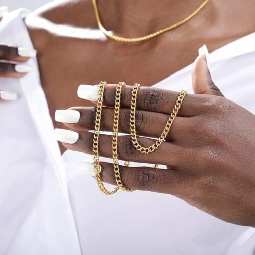 Punk Stainless Steel Necklace for Men Women Hone Curb Cuban 4MM Width Link Chain Chokers Gold Silver Color Neckalce Jewelry BF