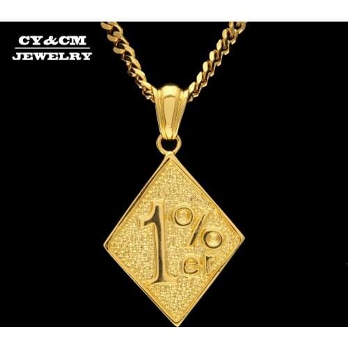 CY&CM Gold Color One Percent 1% ER Funny Necklace Trendy Jewelry Pendants Cool Men Alloy Biker Pendant For Male Hip Hop Necklace