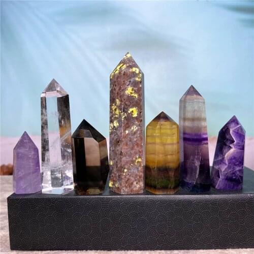Natural Stones Tower Qurts Crystals Point Healing Dream Amethyst Flourite Wand Room Decor Seven Chakra Reiki Meditation Energy