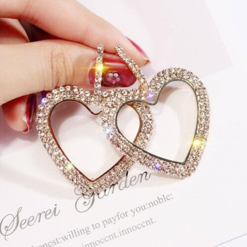 Attractive Bling-bling Rhinestones Heart Post Pin Earrings Gift Accessory