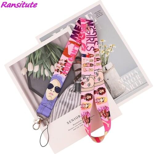 Ransitute R1794 Pink Bad Girl Fashion Lanyards ID Badge Holder ID Card Pass Mobile Phone Straps Badge Key Holder Keychain