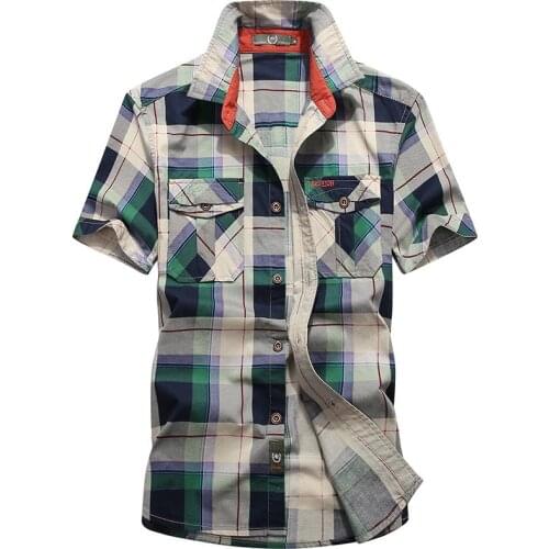 Plus Size Clothing Plaid Shirts Men Summer Casual Short Sleeve Cotton Breathable Men Shirt Camisa Masculina Chemise Homme