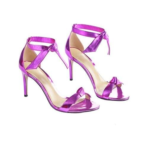Summer female Patent leather butterfly knot stiletto high heels peep toe large size 46 sandals runway designer shoes sandale