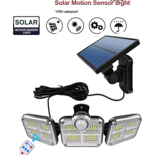 138 led remote seperable Solar Light 3 Head Solar Lamp PIR Motion Sensor Spotlight Waterproof Outdoor Adjustable Angle Lights Ga