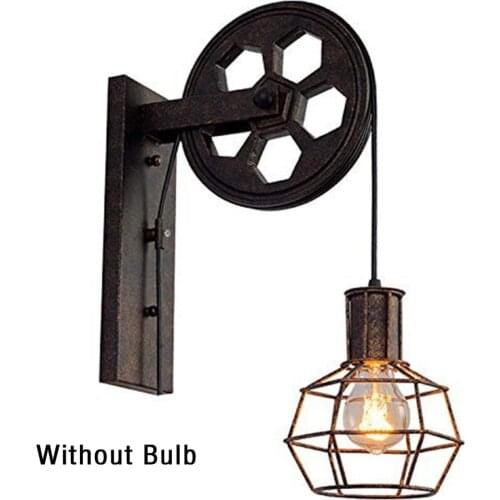 Retro Vintage Wall Light Shade Ceiling Lifting Pulley Industrial Wall Lamp Fixture Iron Loft Cafe Bar Adjustable Sconce Light
