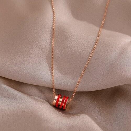 YUN RUO Pave Red Zircon Cylinder Pendant Necklace Fashion Rose Gold Titanium Steel Woman Jewelry Not Change Color Drop Shipping