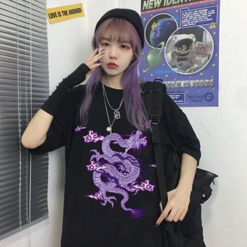 Dragon print woemn tshirts t-shirty damskie aesthetic Oversize ropa mujer Streetwear tops T-shirt ulzzang Harajuku vintage