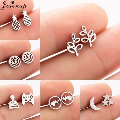 Boho Vintage Small Leaf Stud Earrings for Women Punk Stainless Steel Game Controller Earing Children Jewelry Star Moon Oorbellen