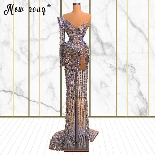 Sexy Crystal Bead Long Evening Dress 2021 Purple Illusion High Split Side Backless Saudi Arabia Dubai Prom Gowns Longue Robes