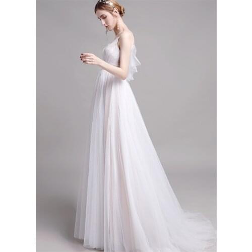 Spaghetti Straps Sweep Train Wedding Dress 2021 Elegant Simple V-Neck Sleeveless A-Line Bridal Gowns vestidos de mairee Wedding