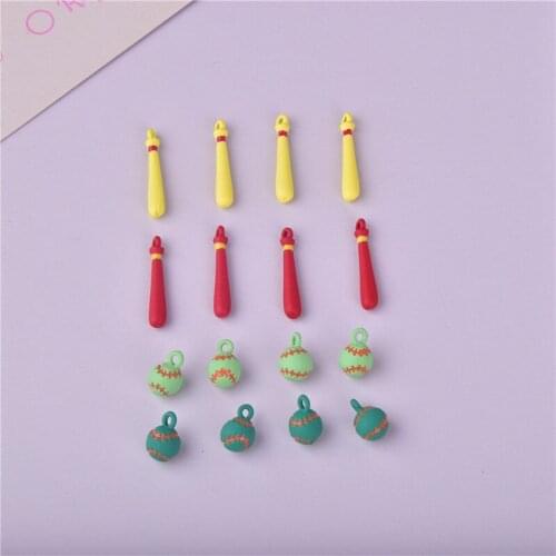 10pcs Sports Baseball bat Enamel Metal Charms Earring Bracelet DIY Jewelry Making