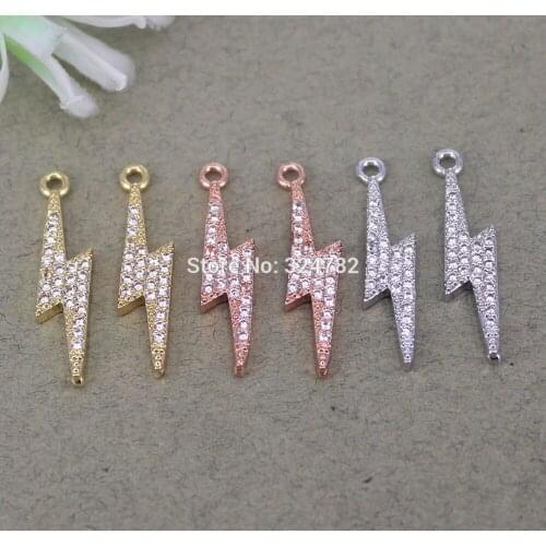10pcs Fashion Micro Pave White CZ Lightning shape pendant Beads,CZ Lightning Charms For Jewelry Making