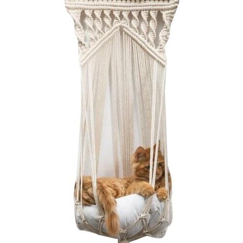 2020 Creative Solid Hand-Woven Hanging Basket Cotton Thread Pet Nest Beds Cat and Dog Toy Supplies 5 Sizes