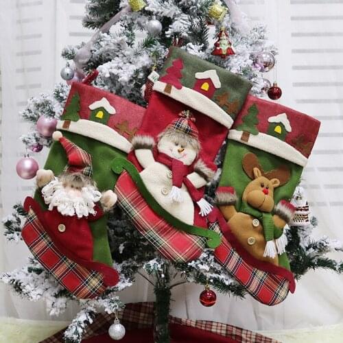47*23cm Xmas Stocking Candy Bag Ttree Pendant Sock for Kids Christmas Gift Giving