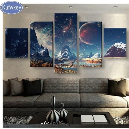 Multi-picture Embroidery Diamond Painting"Mountains And Space Planet Snow Lake Galaxy"Diamond picture square Rhinestones Mosaic
