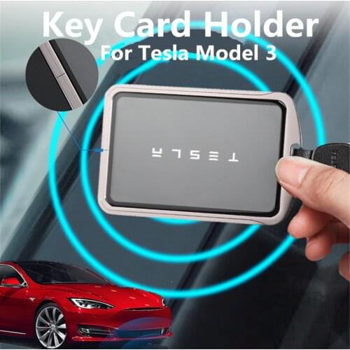 Car Key Card Holder For Tesla Model 3 Tesla Key Card Aluminum Alloy Tempered Glass Smart Key Cover Protector Key Chain