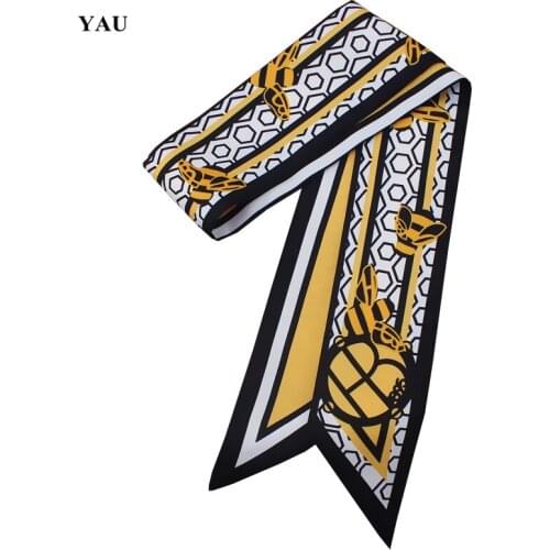 Free Shipping 95cm*5cm Hexagon Printed Bag Small Scarf Women Twill Silk Scarf Headband Long Scarves Bag Accessories Ribbon