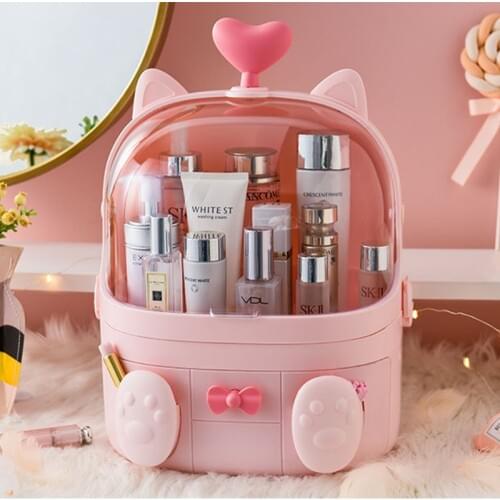 Lovely Girl Heart Makeup Organizer Drawer Type Waterproof Makeup Box Portable Desktop Cosmetic Jewelry Storage Dressing Case