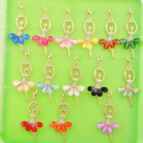 DIY crystal dangle rhinestone ballet dancer ballerina charms with clasp pendants for keychain and necklace jewelry making charm