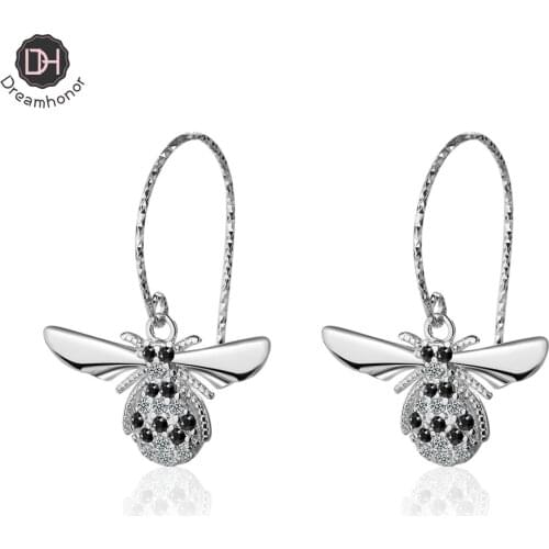 Dreamhonor 2021 Elegant 925 Sterling Silver Rhinestone Zirconia Bee Drop Earrings For Women Fashion Jewelry