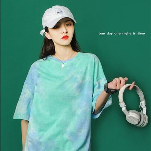 Womens Dye Gradient Loose Fashion Harajuku T-Shirts Print Hip Hop Short Sleeve Tops Male Couple Streetwear Casual T Shirt Men