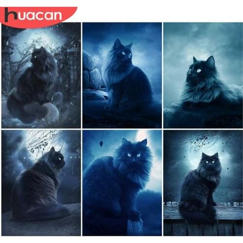 HUACAN 5D DIY Diamond Painting Cross Stitch Animal Black Cat Full Square Diamond Embroidery Mosaic Rhinestone Home Decor