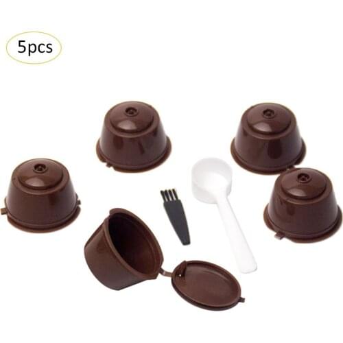 5pcs Reusable Coffee Filter Basket Capsules Refillable Nescafe Capsule Cup Cafeteira Dolce Gusto Coffee Capsule Caps Spoon Brush