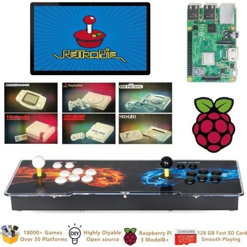 Emulatio Station Raspberry Pi 3 Model B+ Arcade Video Game Console Retropie ES Arcade Cabinet DIY 18000+ Retro Arcade Games