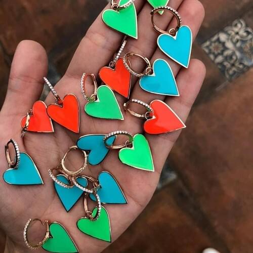 Colorful enamel heart charm drop earring for women gold color Neon enamel Heart trendy lady jewelry
