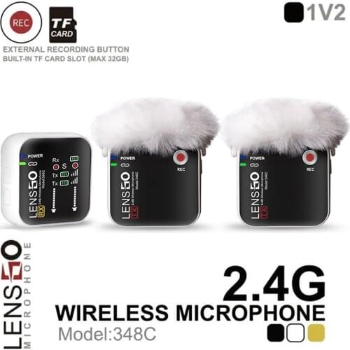 Lensgo 348C 1in1 2in1 Wireless Lavalier Microphone 2.4G System Studio Condenser Interview Mic for Phone DSLR Camera