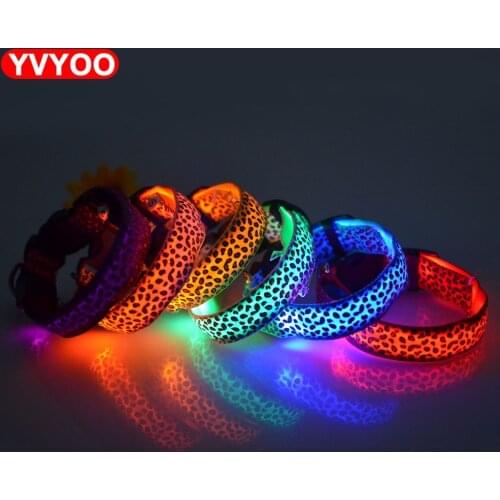 Leopard LED Pet dog Collar Night Safety Flashing Glowing Collar Leash For Dogs Luminous Fluorescent Anti-lost Leads Pet Supplies