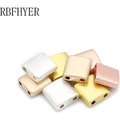 Matte Rose Gold Flat Square Hematite Double hole Natural Stone Loose Beads For Jewelry bracelets Making Wholesale Diy 5x5mm