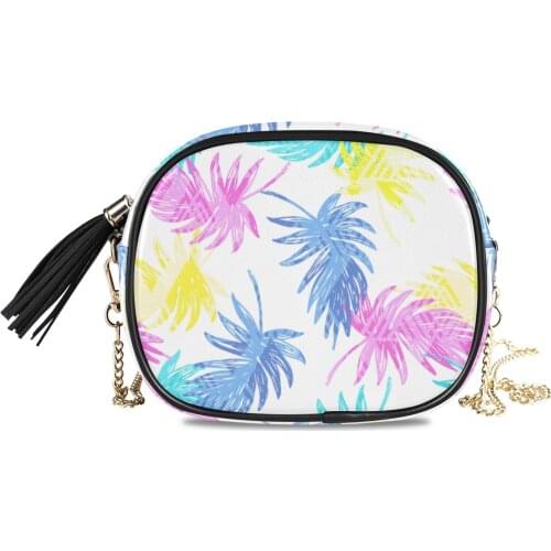 Fashion Colorful Palm Leaves Crossbody Bag Casual Women Totes Shoulder Bags Female Leather Solid Color Chain Handbag for Women